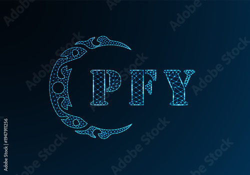 Low poly letter logo PFY design. PFY letter logo low poly vector design on blue color gradient background. PFY logo low poly design