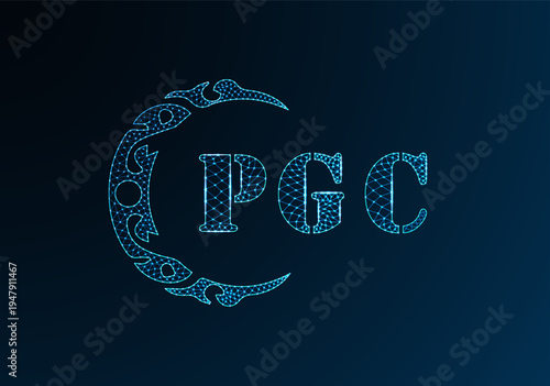Low poly letter logo PGC design. PGC letter logo low poly vector design on blue color gradient background. PGC logo low poly design