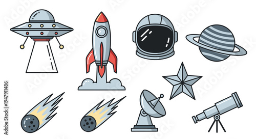Space Exploration Rocket Ship Objects.