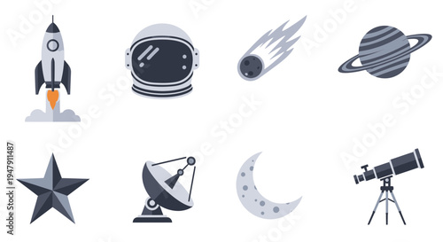 Space icons with astronomy symbols 15.