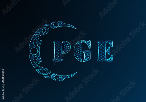 Low poly letter logo PGE design. PGE letter logo low poly vector design on blue color gradient background. PGE logo low poly design