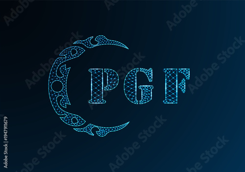 Low poly letter logo PGF design. PGF letter logo low poly vector design on blue color gradient background. PGF logo low poly design