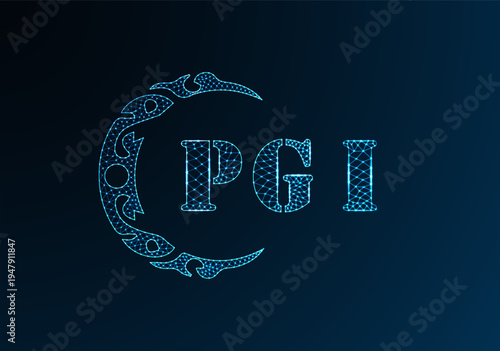 Low poly letter logo PGI design. PGI letter logo low poly vector design on blue color gradient background. PGI logo low poly design