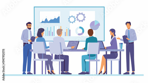 Business team analyzing data in modern office setting