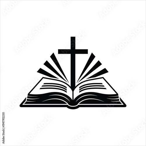 Christian Cross and Open Bible Vector Graphic Isolated on White Background