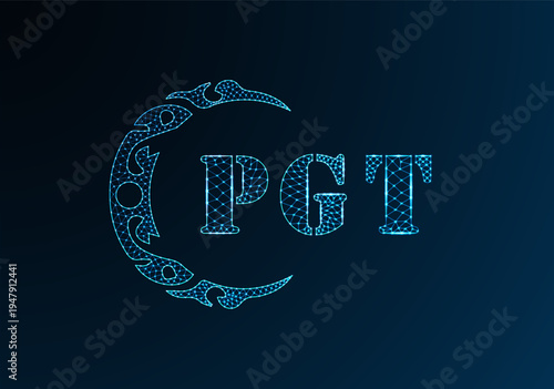 Low poly letter logo PGT design. PGT letter logo low poly vector design on blue color gradient background. PGT logo low poly design
