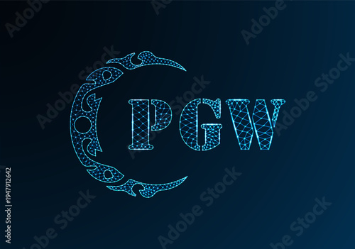 Low poly letter logo PGW design. PGW letter logo low poly vector design on blue color gradient background. PGW logo low poly design