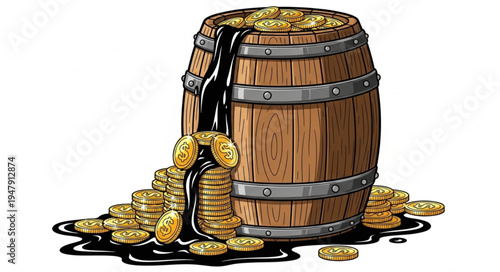 Wooden Barrel of Gold Coins.