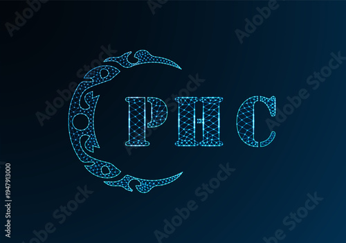 Low poly letter logo PHC design. PHC letter logo low poly vector design on blue color gradient background. PHC logo low poly design