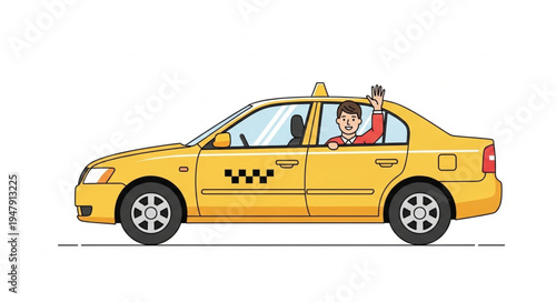 Yellow Taxi Cab with Driver.