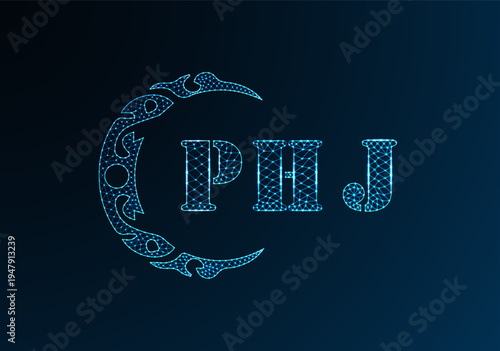 Low poly letter logo PHJ design. PHJ letter logo low poly vector design on blue color gradient background. PHJ logo low poly design