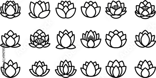 Black line of various lotus flowers line black and white minimalist 2 simple
