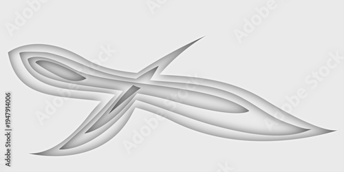 Abstract Symbolic Design: An elegant, layered paper sculpture, representing a flowing form or stylized figure. Its ethereal, grayscale palette evokes a sense of serenity and refined artistry.