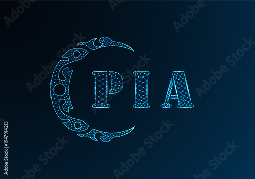 Low poly letter logo PIA design. PIA letter logo low poly vector design on blue color gradient background. PIA logo low poly design