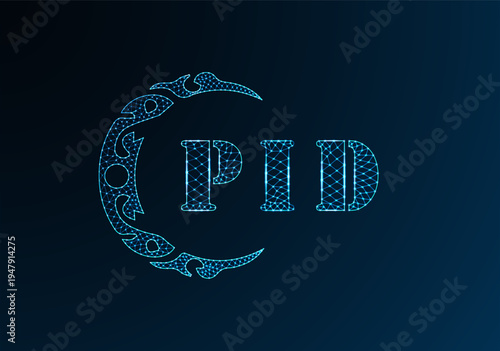 Low poly letter logo PID design. PID letter logo low poly vector design on blue color gradient background. PID logo low poly design