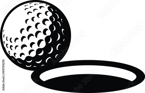 Golf ball approaching hole silhouette vector illustration sports graphic icon competition equipment playing outdoor game