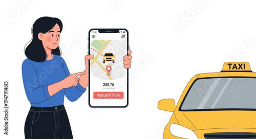 Woman Using Taxi Ride Service.