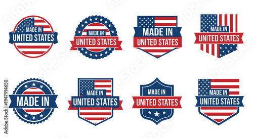 Made in United States Labels and Badges with American Flag Elements