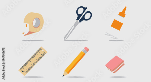 School supplies on a table 8.