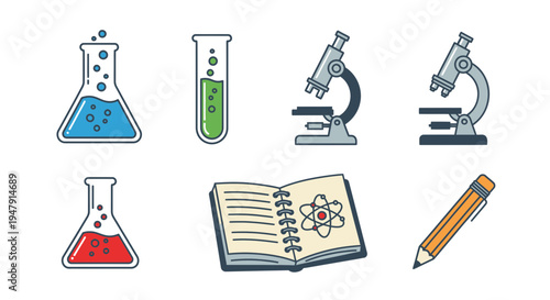 Science education icons and objects.