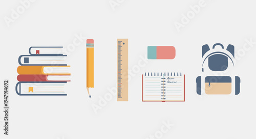 School supplies on a table 7.