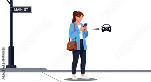 Woman waiting at crosswalk alone.