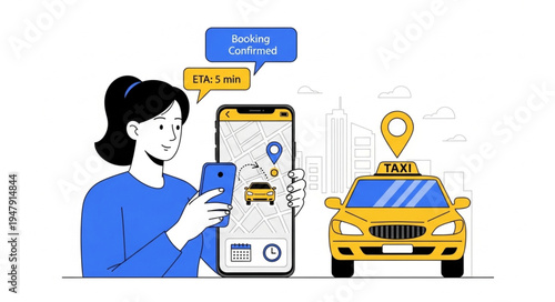 Woman Using Taxi Ride Service.