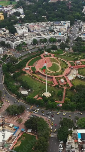 Vertical Aerial View of Connaught Place and Central Park New Delhi India