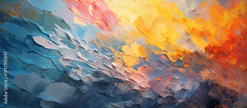 Experience a breathtaking collision of fire and water through thick, textured strokes of vibrant color.