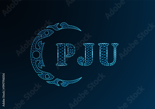 Low poly letter logo PJU design. PJU letter logo low poly vector design on blue color gradient background. PJU logo low poly design