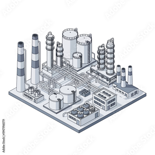 Industrial Facility with Towers and Tanks.
