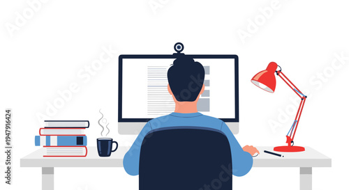 Beautiful illustration of a male artist decorating a large ceramic vase amidst various pottery items and flowers.