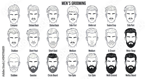 Men's Grooming Hairstyles and Beard Styles Chart