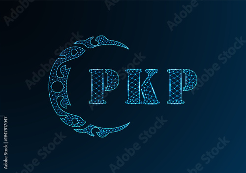 Low poly letter logo PKP design. PKP letter logo low poly vector design on blue color gradient background. PKP logo low poly design