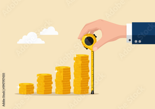 Financial Growth Vector Illustration Measuring Business Success with Stacked Coins and a Measuring Tape