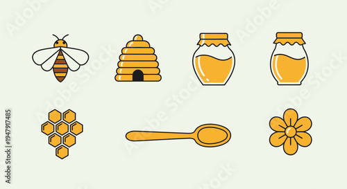 Honey bee hive and honey icons.