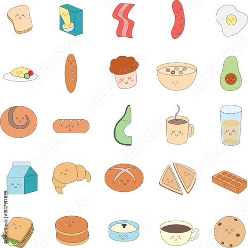 cute adorable breakfast menu cartoon illustration