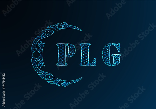 Low poly letter logo PLG design. PLG letter logo low poly vector design on blue color gradient background. PLG logo low poly design