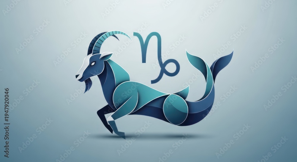 Fototapeta premium A stylized, abstract representation of a goat with the astrological sign 'Capricorn' in the background.