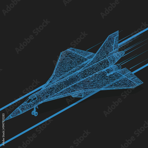 Wireframe Model of Fighter Jet Aircraft.