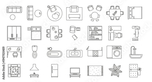 Collection of Furniture Icons and Symbols for Interior Design.