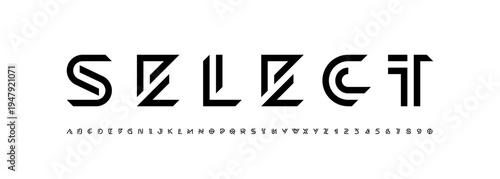 Logo font alphabet from segment lines, technology letters A, B, C, D, E, F, G, H, I, J, K, L, M, N, O, P, Q, R, S, T, U, V, W, X, Y, Z and numerals 0, 1, 2, 3, 4, 5, 6, 7, 8, 9, and numbers, vector