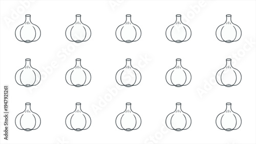 vector template of a garlic bulb with an outline drawing style, featuring a simple and modern flat design, presented as a line clipart symbol collection