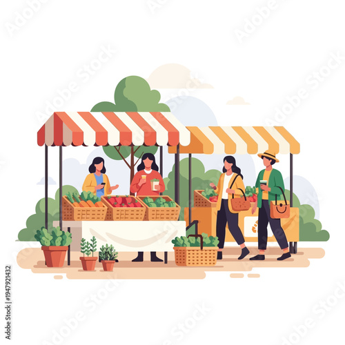 Woman purchasing fresh produce at farmers market from local vendors