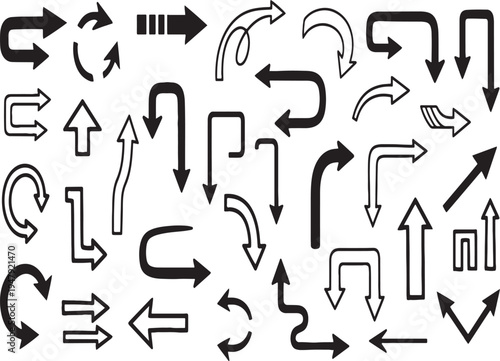 Collection of various black and white arrow icons