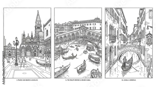 Ink Drawings of Famous Venice Scenes
