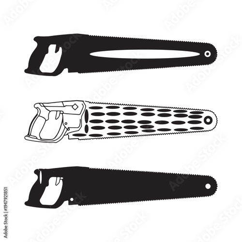 Professional Hand Saw Silhouette and Technical Illustration