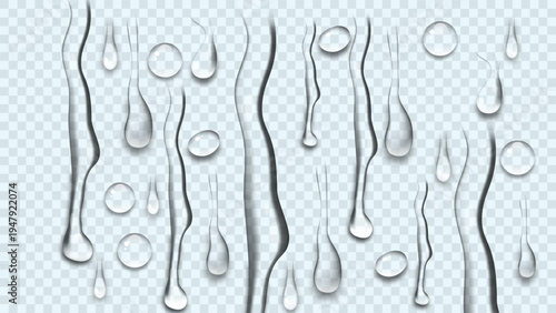 Realistic water drops, transparent rain condensation effect, vector overlay background