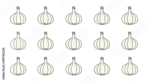 template of a garlic bulb with an outline drawing style, featuring a simple and modern flat design, presented as a line clipart symbol collection