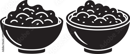 Bowls filled with abstract textured food, simple icon for meal or ingredient vector, Black And White